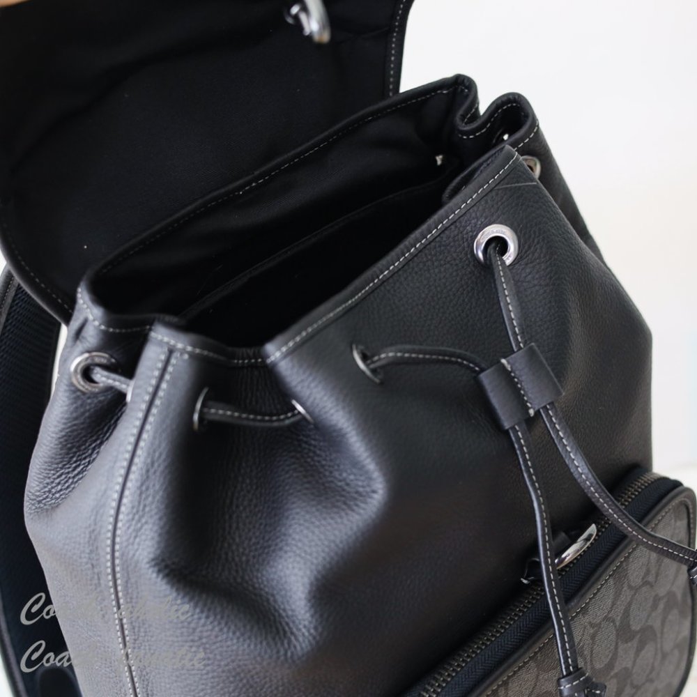 NWT Coach C9864 Sullivan Backpack In Signature Canvas Black/Charcoal - Picture 10 of 13